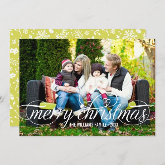Vrolijk kerstfeest Elegant White Script Overlay Feestdagenkaart (Voorkant / Achterkant)