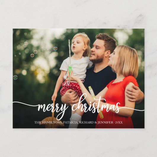Vrolijk kerstfeest Elegant White Script Photo Holi Briefkaart (Voorkant)