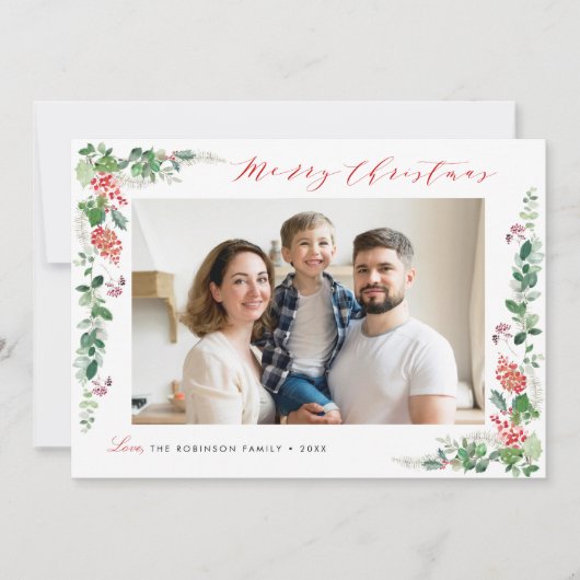 vrolijk kerstfeest elegant winter foliage feestdagenkaart (Voorkant)
