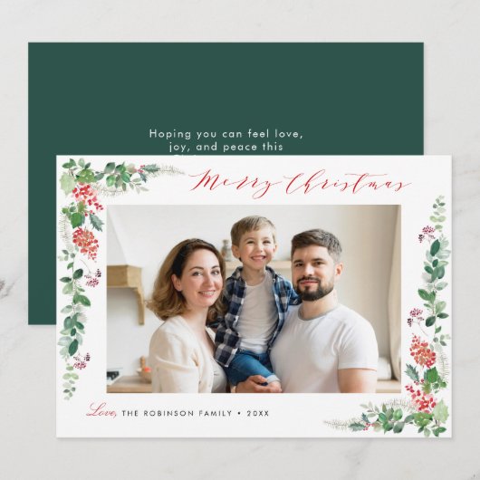 vrolijk kerstfeest elegant winter foliage feestdagenkaart (Voorkant / Achterkant)