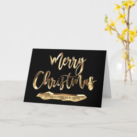 Vrolijk Kerstfeest Elegant Zwart Goud Script Vakan Kaart (Gele Bloem)