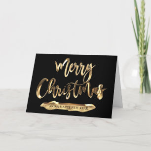 Vrolijk Kerstfeest Elegant Zwart Goud Script Vakan Kaart