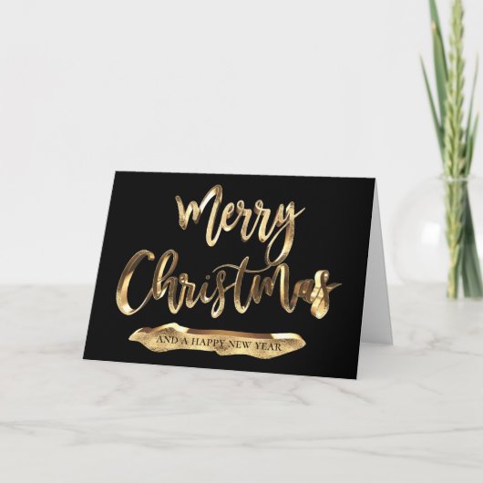 Vrolijk Kerstfeest Elegant Zwart Goud Script Vakan Kaart (Voorkant)