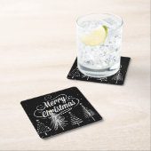 Vrolijk kerstfeest, elegant zwart-wit, kartonnen onderzetters (Insitu)