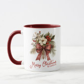 Vrolijk Kerstfeest Elegante Bloemen Gepersonalisee Mok (Links)