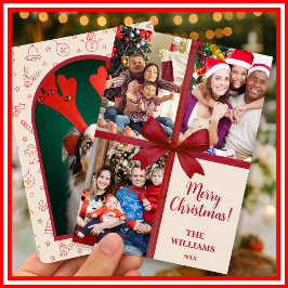 Vrolijk Kerstfeest Elegante Bow Cadeau Fotocollage Feestdagenkaart