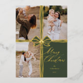 Vrolijk Kerstfeest Elegante Bow Cadeau Fotocollage Folie Feestdagenkaart (Voorkant)