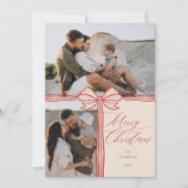 Vrolijk Kerstfeest Elegante Bow & Ribbon Fotocolla Feestdagenkaart (Voorkant)