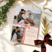 Vrolijk Kerstfeest Elegante Bow & Ribbon Fotocolla Feestdagenkaart