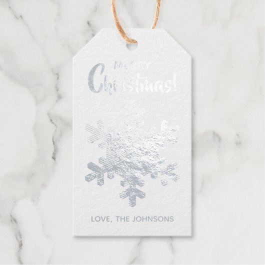 Vrolijk Kerstfeest Elegante eenvoudige Snowflake c Cadeaulabels (Voorkant)