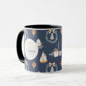 vrolijk kerstfeest | Elegante Navy & Gold vakantie Mok (Voorkant links)