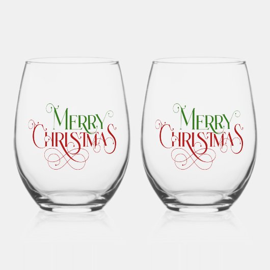 Vrolijk Kerstfeest Elegante Retro Typografie Wijnglas Zonder Voet (Voorkant)