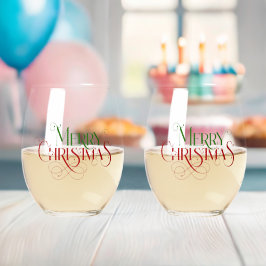 Vrolijk Kerstfeest Elegante Retro Typografie Wijnglas Zonder Voet