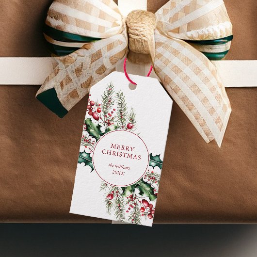 Vrolijk Kerstfeest Elegante Rustieke Vakantie Bloe Cadeaulabel