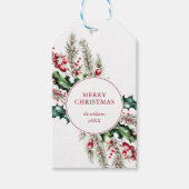 Vrolijk Kerstfeest Elegante Rustieke Vakantie Bloe Cadeaulabel (Voorkant)