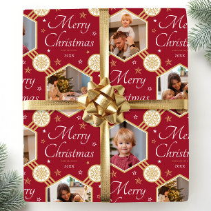 Vrolijk Kerstfeest Elegante Sneeuwvlok Foto Deep R Cadeaupapier