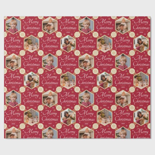 Vrolijk Kerstfeest Elegante Sneeuwvlok Foto Deep R Cadeaupapier (Vlak)