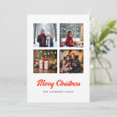 vrolijk kerstfeest | Elegante vier fotocollage Feestdagenkaart (Staand voorkant)
