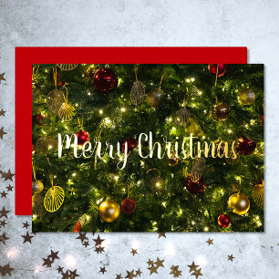 Vrolijk kerstfeest Elegante Vintage versierde boom Folie Feestdagenkaart