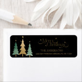 Vrolijk Kerstfeest Elegante Waterverf Bomen Zwart Etiket (Insitu)