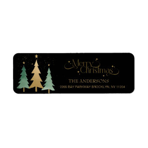 Vrolijk Kerstfeest Elegante Waterverf Bomen Zwart Etiket