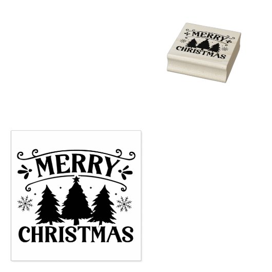 Vrolijk Kerstfeest Elegante Winter Feestdagen Tree Rubberstempel (Gestempeld)