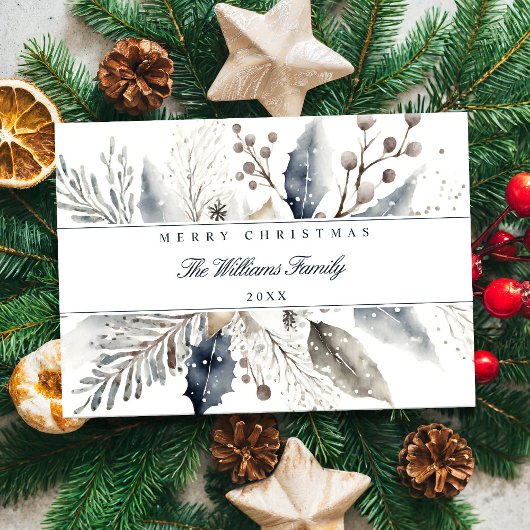 Vrolijk Kerstfeest Elegante Winter Waterverf Bloem Feestdagenkaart