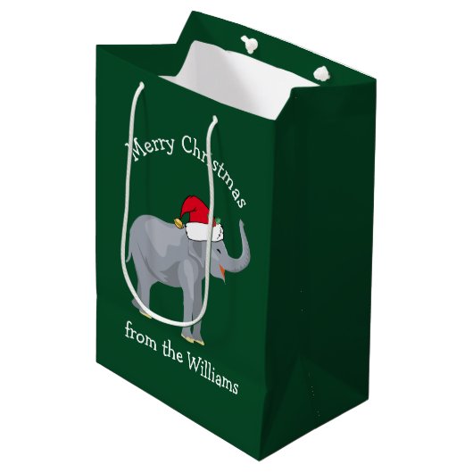 Vrolijk kerstfeest Elephant Cute Green op maat Medium Cadeauzakje (Voorkant Gekanteld)