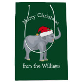 Vrolijk kerstfeest Elephant Cute Green op maat Medium Cadeauzakje (Voorkant)