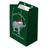 Vrolijk kerstfeest Elephant Cute Green op maat Medium Cadeauzakje (Achterkant Gekanteld)