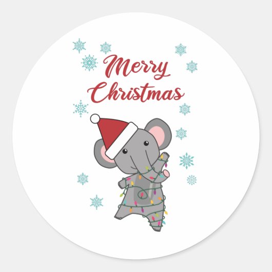 Vrolijk kerstfeest Elephant Snow Winter Elephants Ronde Sticker (Voorkant)