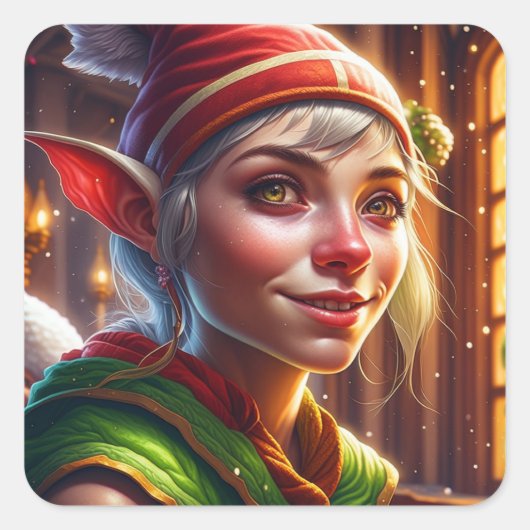 Vrolijk kerstfeest  Elf Vierkante Sticker (Voorkant)