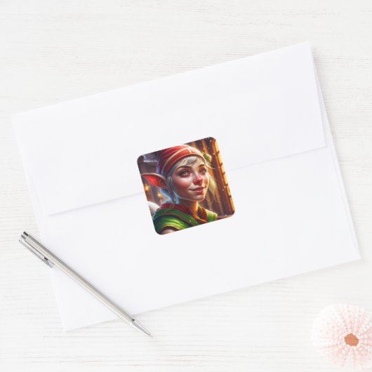 Vrolijk kerstfeest Elf Vierkante Sticker (Envelop)
