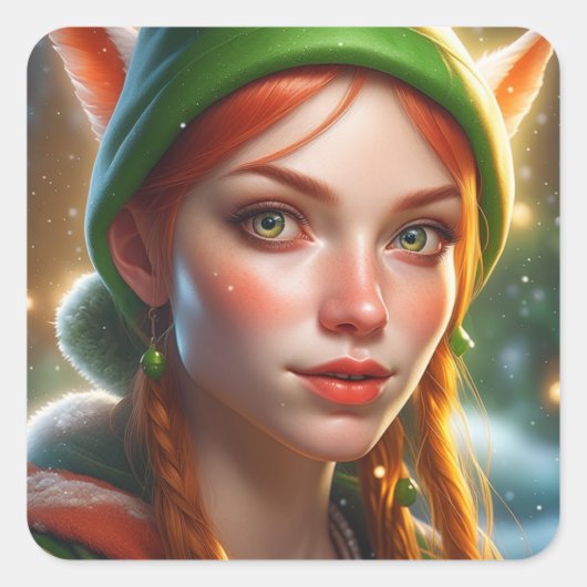 Vrolijk kerstfeest Elf Vierkante Sticker (Voorkant)