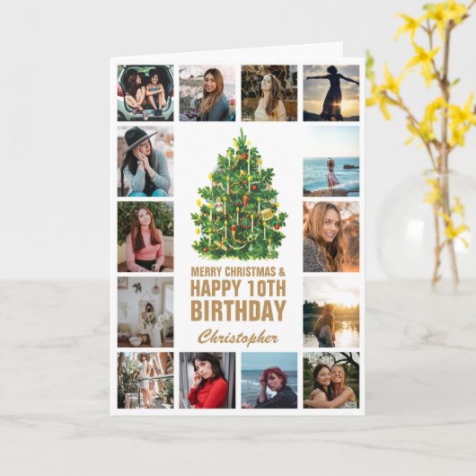 Vrolijk kerstfeest en 10e Happy Birthday-foto Kaart (Gele Bloem)