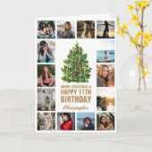 Vrolijk kerstfeest en 11e Happy Birthday Foto Kaart (Gele Bloem)