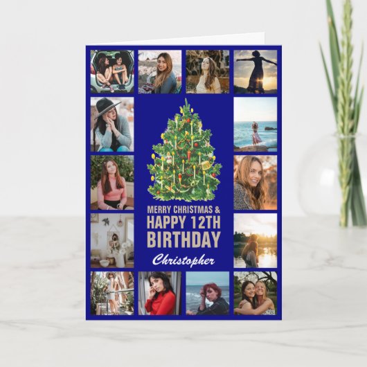 Vrolijk kerstfeest en 12e Happy Birthday Blue Kaart (Voorkant)