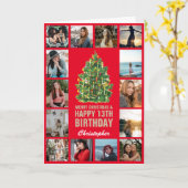 Vrolijk kerstfeest en 13e Happy Birthday Red & Gol Kaart (Gele Bloem)