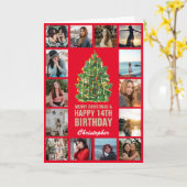 Vrolijk kerstfeest en 14e Happy Birthday Red & Gol Kaart (Gele Bloem)