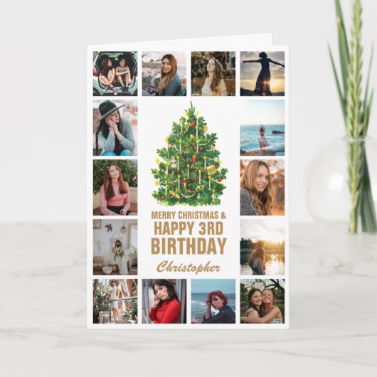 Vrolijk kerstfeest en 3e Happy Birthday-foto Kaart (Voorkant)