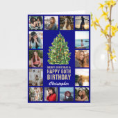 Vrolijk kerstfeest en 60ste Happy Birthday Navy Bl Kaart (Gele Bloem)