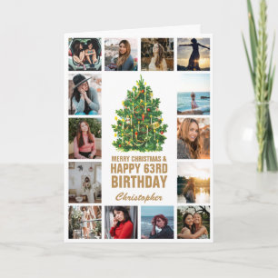Vrolijk kerstfeest en 63e Happy Birthday-foto Kaart