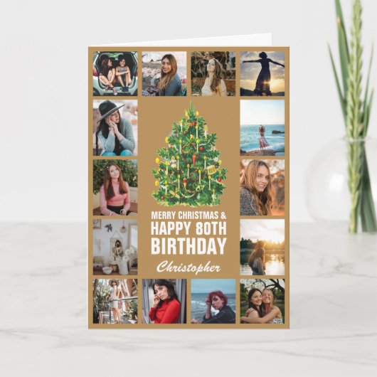 Vrolijk kerstfeest en 80ste Happy Birthday Gold Kaart (Voorkant)