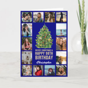 Vrolijk kerstfeest en 98e Happy Birthday Navy Blue Kaart