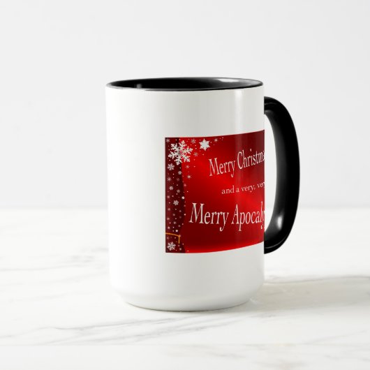 'Vrolijk kerstfeest en Apocalyps' Mok. Mok (Voorkant rechts)