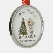 Vrolijk Kerstfeest en Boom Gepersonaliseerde Gift Metalen Ornament (Rechts)