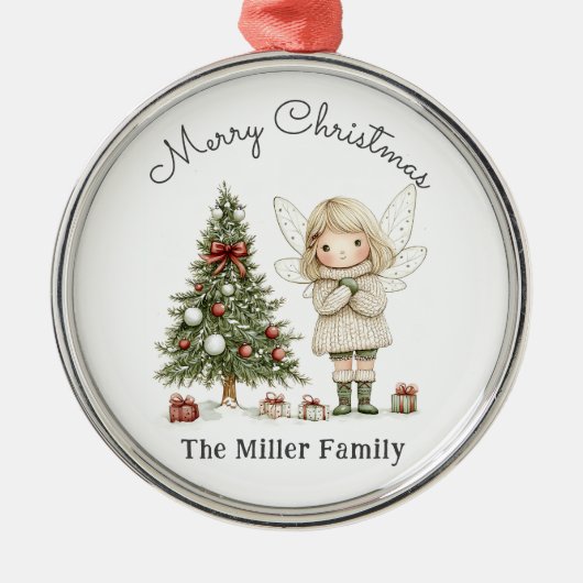 Vrolijk Kerstfeest en Boom Gepersonaliseerde Gift Metalen Ornament (Voorkant)