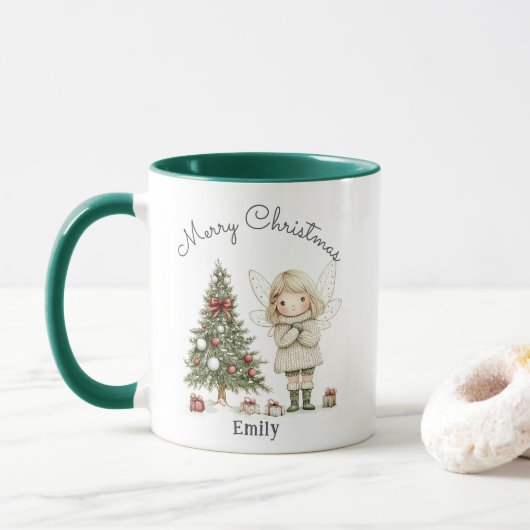 Vrolijk Kerstfeest en Boom Gepersonaliseerde Gift Mok (Met donut)