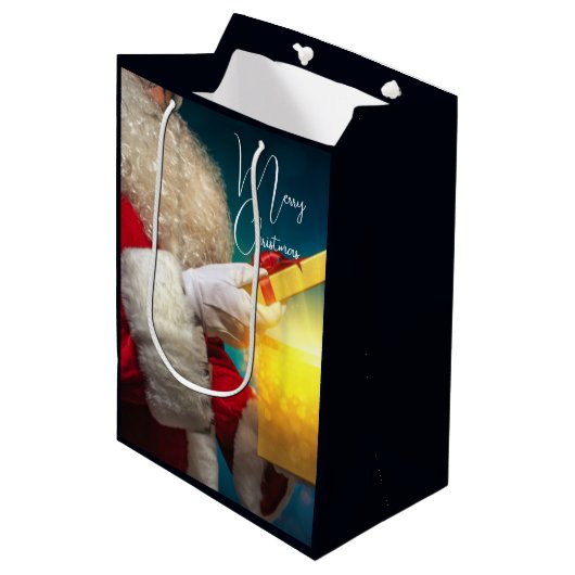 Vrolijk kerstfeest en cadeau medium cadeauzakje (Voorkant Gekanteld)