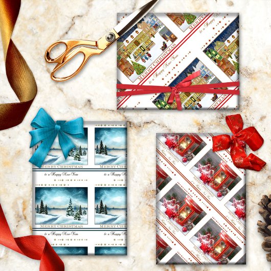 Vrolijk kerstfeest en een gelukkig nieuwjaar inpakpapier vel